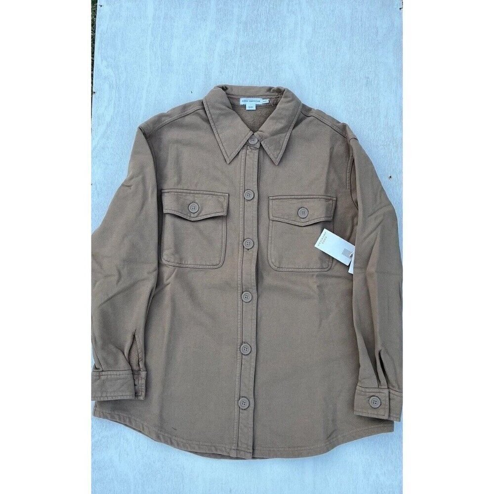 GSO235 Good American Cotton Fleece Shacket Shirt Jacket Size 1/2 - Picture 5 of 10